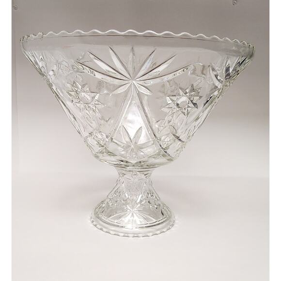 ANCHOR HOCKING Clear Prescut 1960s Star Of David Patterned Punch Bowl Set 22 - Picture 5 of 9